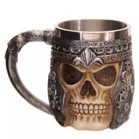 1pc Skull Knight Mug, Stainless Steel Viking Skull Mug, Creative Skeleton Beer Mug, Metal Skull Coffee Mug, Funny Gift, Home Kitchen Supplies - 400ml