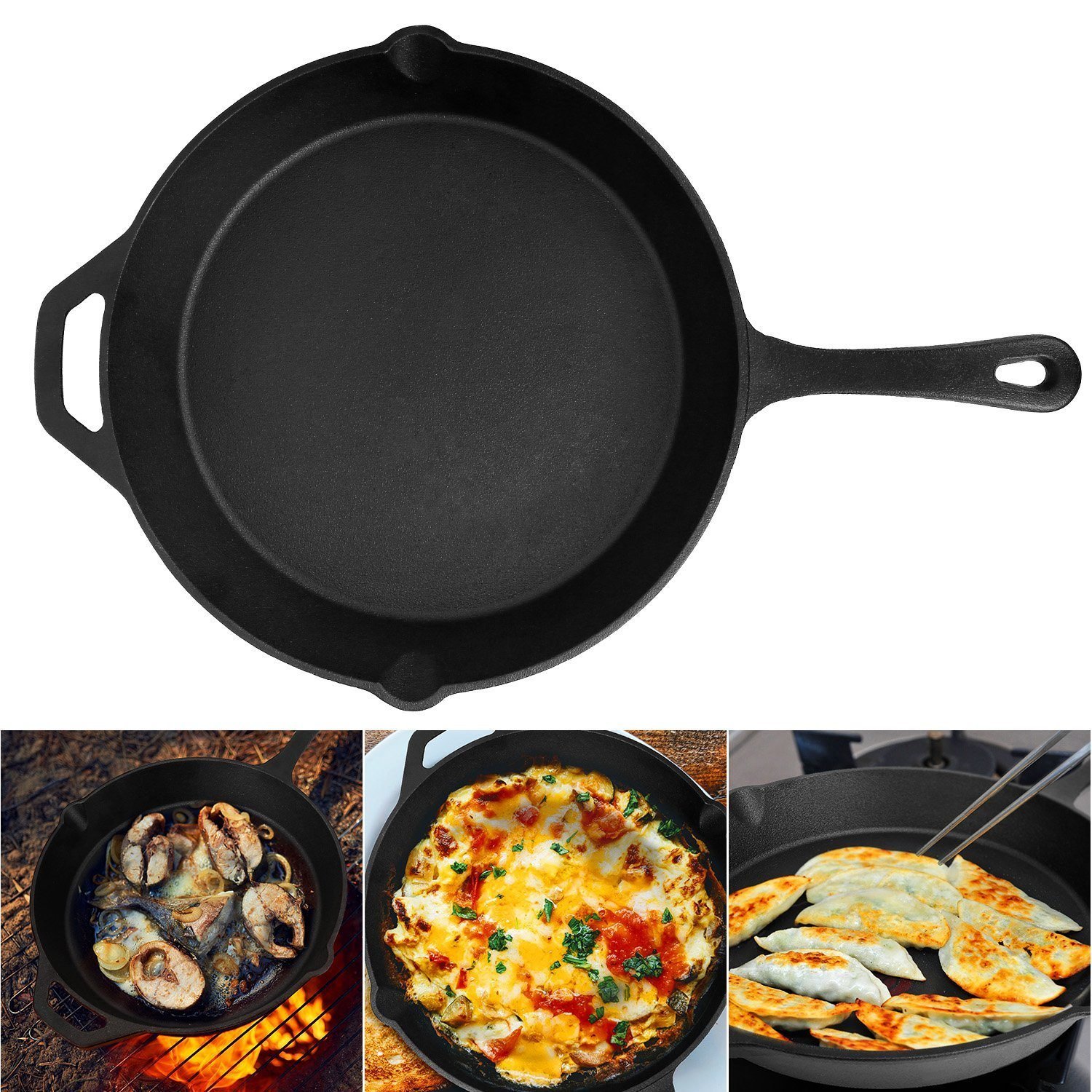 Pre-Seasoned Cast Iron Skillet Oven Safe Cookware Heat-Resistant Holder 12inch Large Frying Pan - black Pre-Seasoned Cast Iron Skillet Oven Safe Cookware Heat-Resistant Holder 12inch Large Frying Pan - black