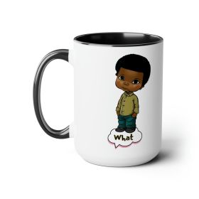 Accent Ceramic Coffee Mug 15oz - What, African American Boy Illustration Art - 15oz