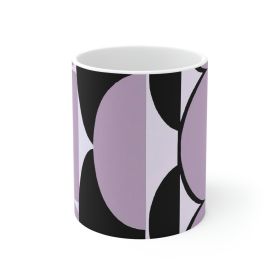 Decorative Ceramic Coffee Mug 15oz, Geometric Lavender And Black Pattern - 11oz