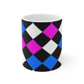 Decorative Ceramic Coffee Mug 15oz, Black Pink Blue Checkered Pattern - 11oz