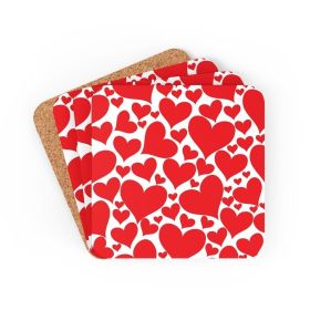 Corkwood Coasters 4 Piece Set / Love Red Hearts - Cork