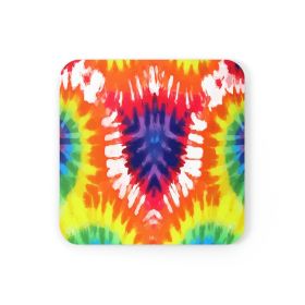 Home Decor, Coaster Set - 4 Piece Home/office, Psychedelic Rainbow Tie Dye - Cork