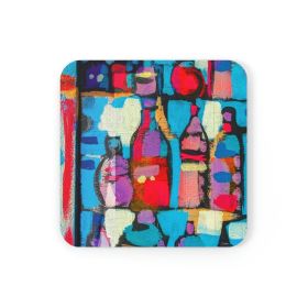 Home Decor, Coaster Set - 4 Piece Home/office, Sutileza Smooth Colorful Abstract Print - Cork