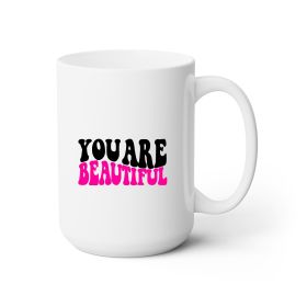 Ceramic Coffee Mug 15oz - You Are Beautiful Retro Wavy Pink Black - Default Title