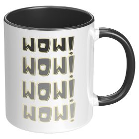 Coffee Cup, Accent Ceramic Mug 11oz, Wow! Wow! - Black