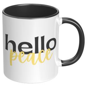 Coffee Cup, Accent Ceramic Mug 11oz, Hello Peace Yellow - Black