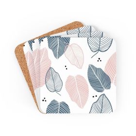 Corkwood Coaster Set - 4 Pieces / Pastel Color Leaves - Cork