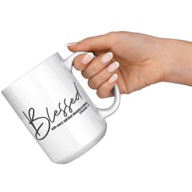 Coffee Cup, White And Black Ceramic Mug 15oz, Blessed Print - Default Title