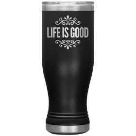 Boho Insulated Tumbler - 20oz, Life Is Good Print, Engraved, Travel Mug - Black
