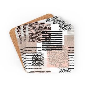 Corkwood Coaster 4 Piece Set, Pastel Geometric Style Coasters - Cork