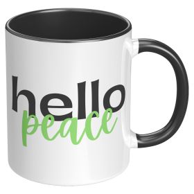 Coffee Cup, Accent Ceramic Mug 11oz, Hello Peace Green - Black