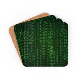 Corkwood Coaster 4 Piece Set, Digital Code Style Coasters - Cork