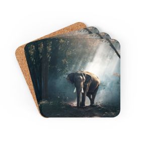 Corkwood Coaster 4 Piece Set, Elephant Art Style Coasters - Cork