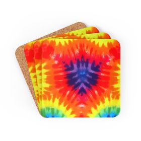 Corkwood Coaster 4 Piece Set, Rainbow Tie Dye Style Coasters - Cork