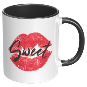 Coffee Cup, Accent Ceramic Mug 11oz, Sweet Lips Kiss - Black