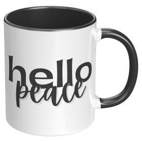 Coffee Cup, Accent Ceramic Mug 11oz, Hello Peace Black - Black