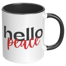 Coffee Cup, Accent Ceramic Mug 11oz, Hello Peace Red - Black