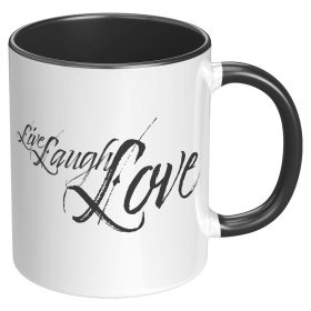 Coffee Cup, Accent Ceramic Mug 11oz, Live Laugh Love - Black
