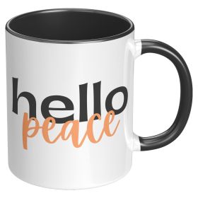 Coffee Cup, Accent Ceramic Mug 11oz, Hello Peace Orange - Black