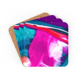 Corkwood Coaster 4 Piece Set, Multicolor Abstract Style Coasters - Cork