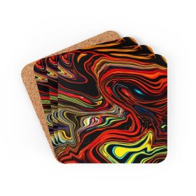 Corkwood Coaster Set - 4 Pieces, Multicolor Marble Print - Cork