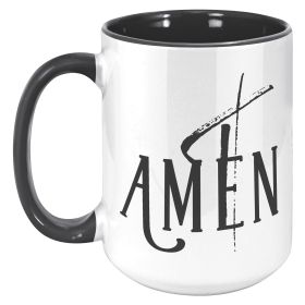 Coffee Cup, Dual Color Ceramic Mug 15oz, Amen Inspiration Print - Black