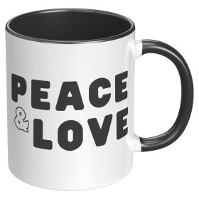 Coffee Cup, Accent Ceramic Mug 11oz, Peace And Love - Black