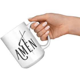 Coffee Cup, White And Black Ceramic Mug 15oz, Amen Print - Default Title