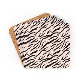 Corkwood Coaster 4 Piece Set, Pink & Black Zebra Stripe Style Coasters - Cork