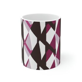 Decorative Ceramic Coffee Mug 15oz, Mauve Pink And Maroon Geometric Pattern - 11oz