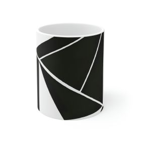 Decorative Ceramic Coffee Mug 15oz, Black And White Geometric Pattern - 11oz