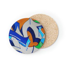 Decor Coaster Set Round/square, Abstract Graffiti Orange Grey Blue Pattern - Round