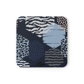 Home Decor, Coaster Set - 4 Piece Home/office, Blue Grey White Hexagon Print - Cork