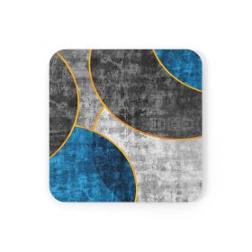 Home Decor, Coaster Set - 4 Piece Home/office, Black Blue Grey Circular Geometric Pattern Print - Cork