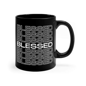 Black Ceramic Mug - 11oz, Stacked Blessed Illustration - 11oz