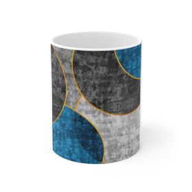 Black Blue Grey Circular Geometric Pattern Print Printify / Decor / Ceramic Mug 11oz - Aop - 11oz