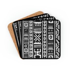 Decor - Coaster Set 4 Piece Home/office, Black And White Tribal Pattern, Black And White African Designs - Cork