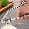 Premium Garlic Press;  Garlic Mincer Set of 3 with Silicone Roller Peeler & Cleaning Brush - Silver