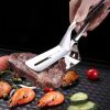 1pc Stainless Steel Steak Clamps; Kitchen Barbecue Food Flipping Spatula Tongs Clip For Burgers BBQ Pizza Pies Fish; Kitchen Bread Tongs - Silvery