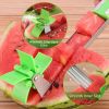 Watermelon Slicer Stainless Steel Watermelon Cubes Windmill Cutter Melon Knife Fruit Tools Kitchen Gadgets - Silver & Green
