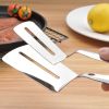 1pc Stainless Steel Steak Clamps; Kitchen Barbecue Food Flipping Spatula Tongs Clip For Burgers BBQ Pizza Pies Fish; Kitchen Bread Tongs - Silvery